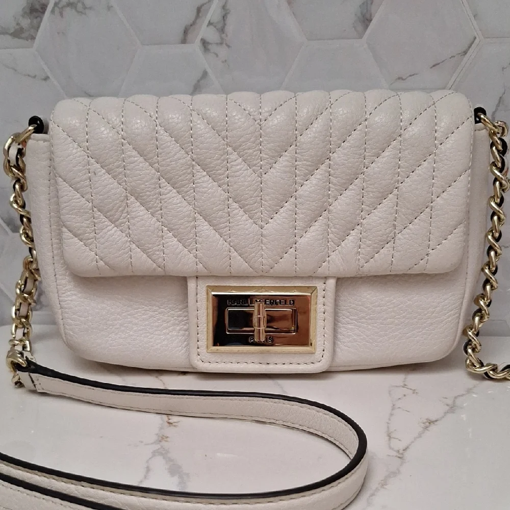 Karl Lagerfeld Paris Agyness Quilted Leather Crossbody Bag Purse - Picture 1 of 16